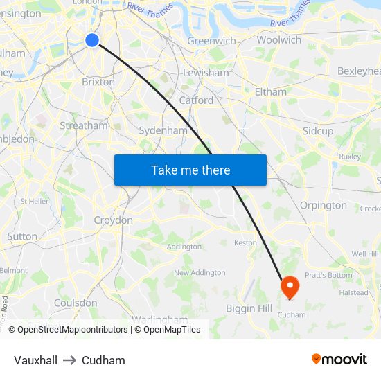Vauxhall to Cudham map