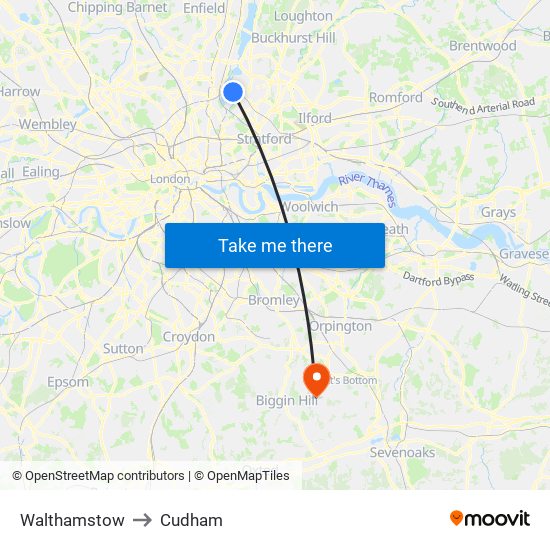 Walthamstow to Cudham map