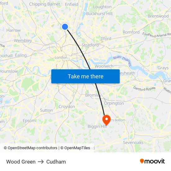 Wood Green to Cudham map