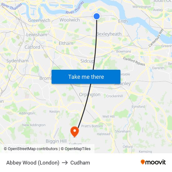 Abbey Wood (London) to Cudham map