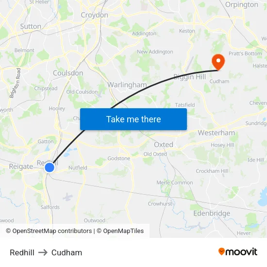 Redhill to Cudham map