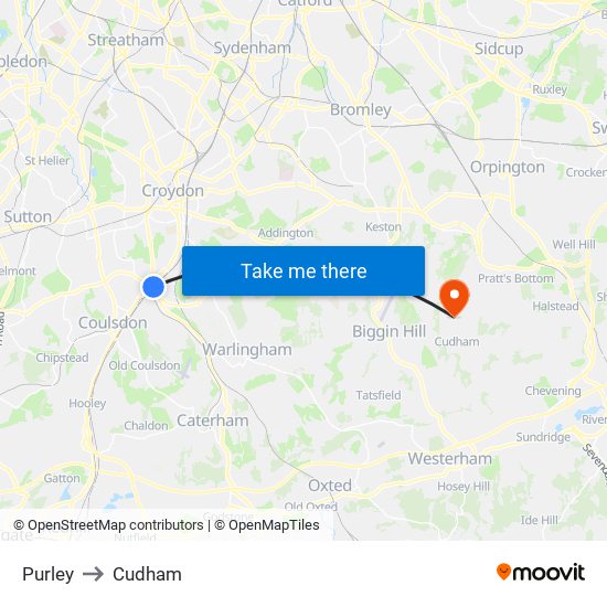 Purley to Cudham map