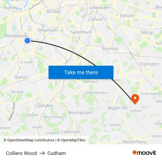 Colliers Wood to Cudham map