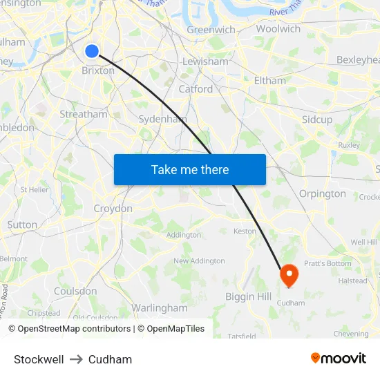 Stockwell to Cudham map