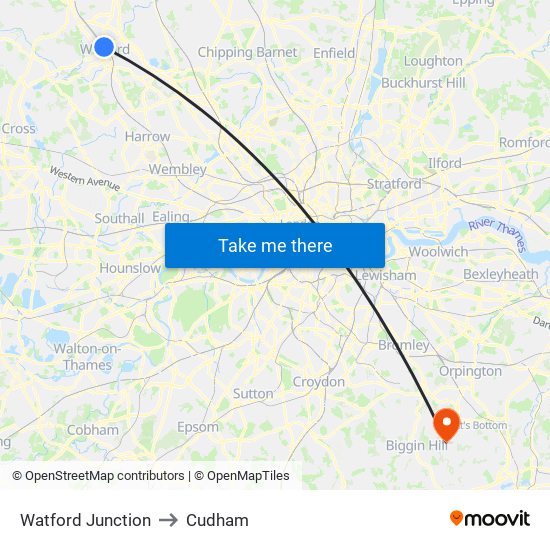 Watford Junction to Cudham map