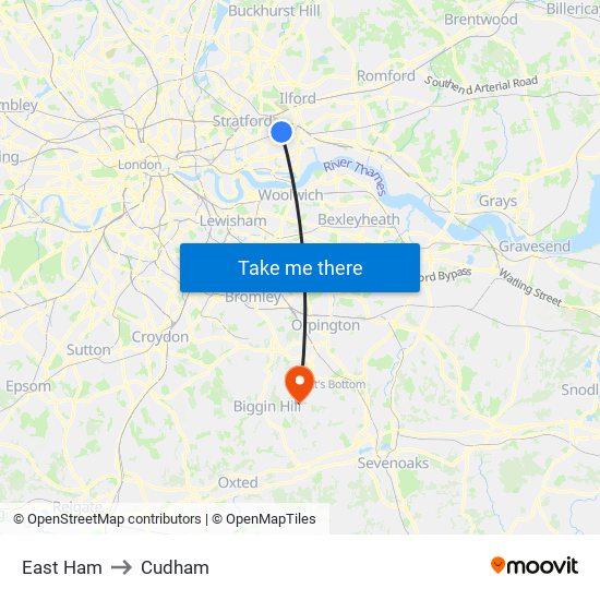 East Ham to Cudham map