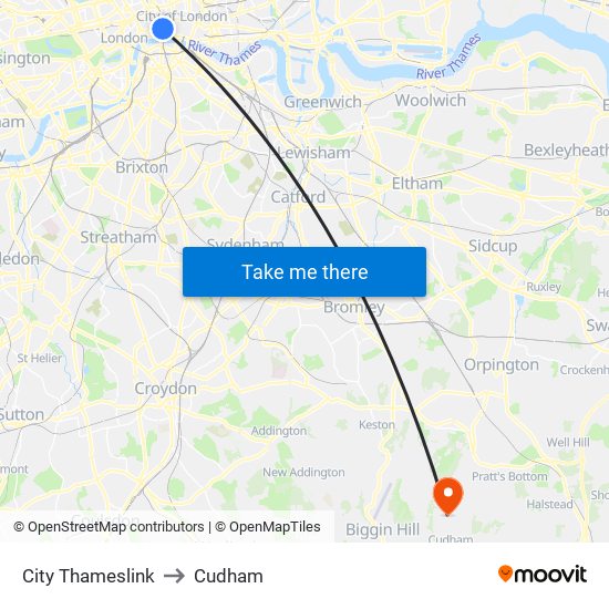 City Thameslink to Cudham map