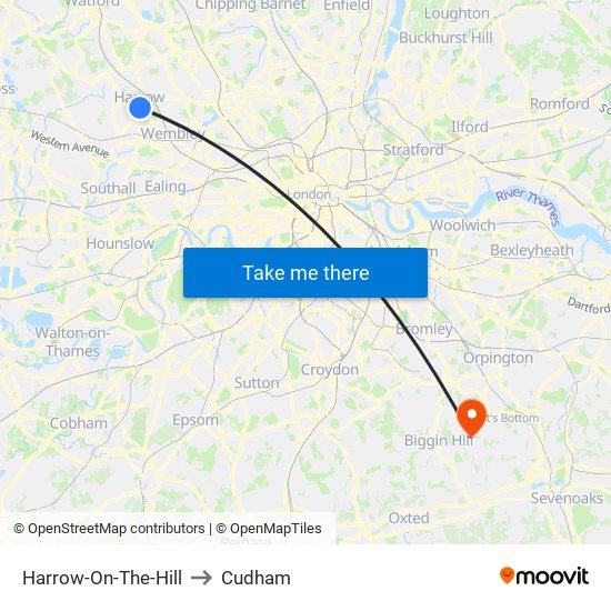 Harrow-On-The-Hill to Cudham map