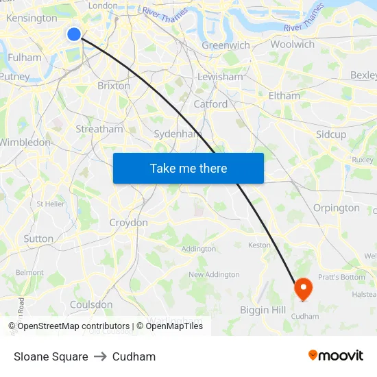 Sloane Square to Cudham map