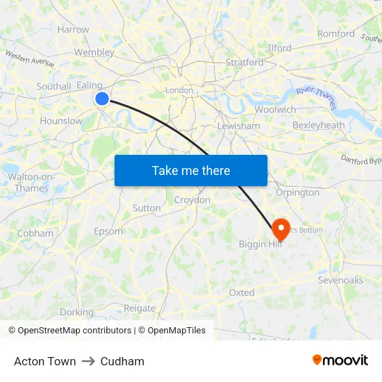 Acton Town to Cudham map