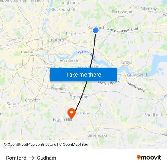 Romford to Cudham map