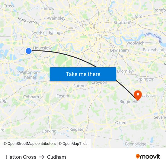 Hatton Cross to Cudham map