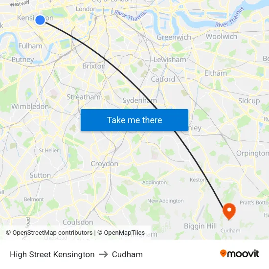 High Street Kensington to Cudham map