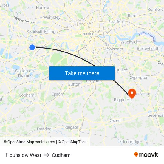 Hounslow West to Cudham map