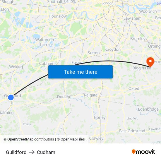 Guildford to Cudham map