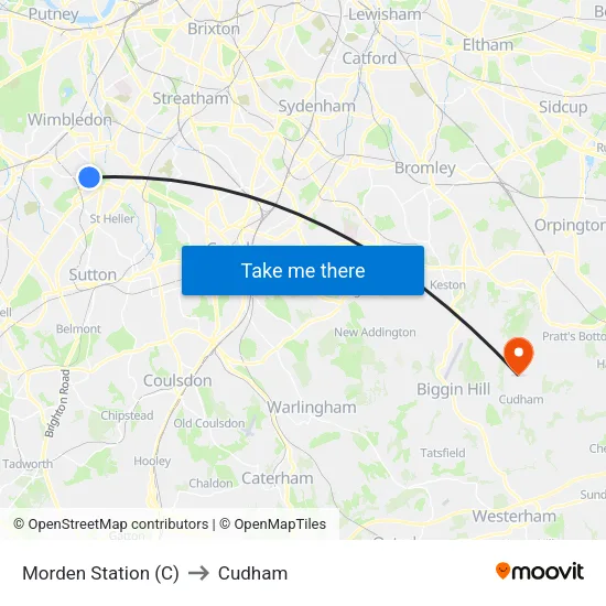 Morden Station (C) to Cudham map