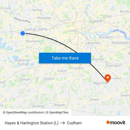 Hayes & Harlington Station to Cudham map