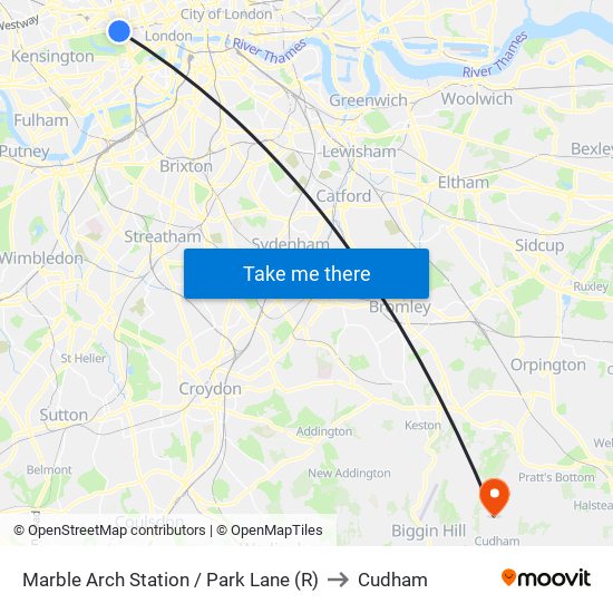 Marble Arch Station  / Park Lane (R) to Cudham map