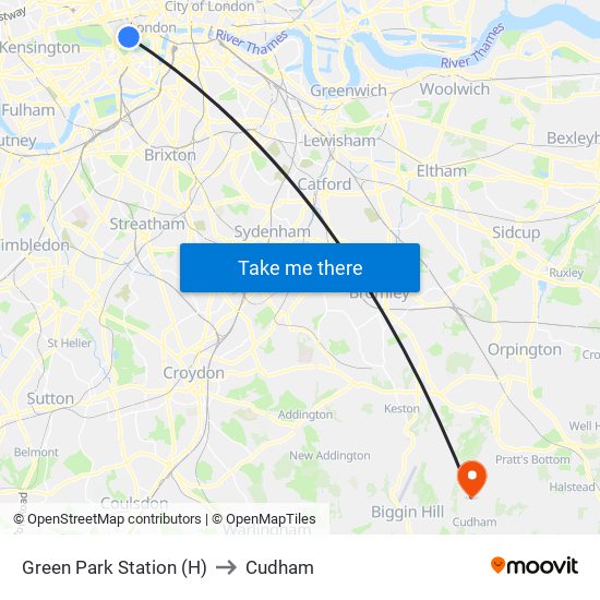 Green Park Station (H) to Cudham map