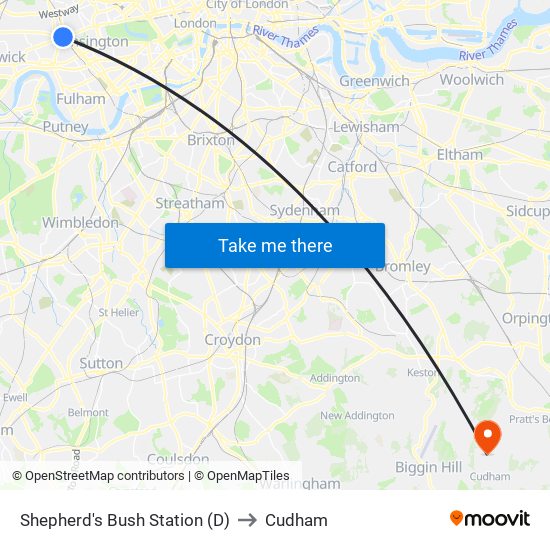 Shepherd's Bush Station (D) to Cudham map