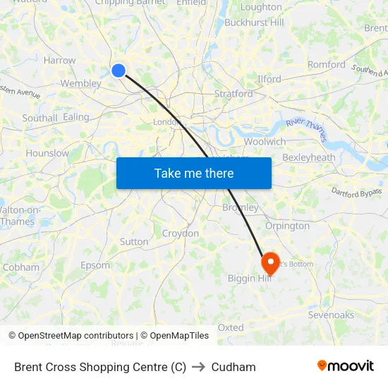 Brent Cross Shopping Centre (C) to Cudham map