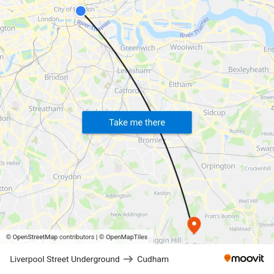 Liverpool Street Underground to Cudham map