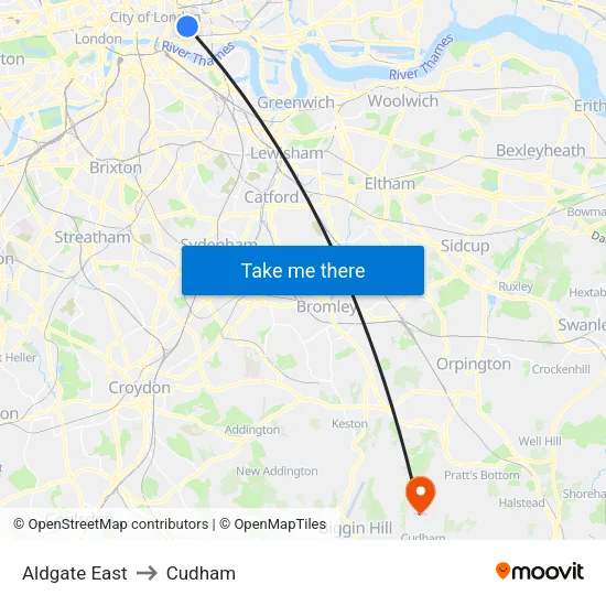 Aldgate East to Cudham map