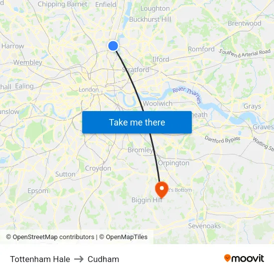 Tottenham Hale to Cudham map