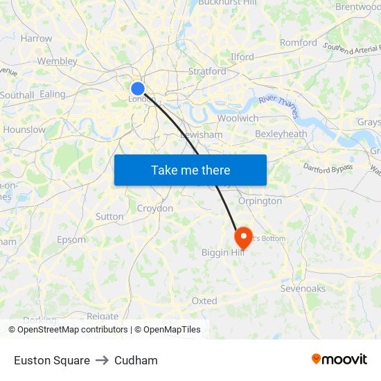 Euston Square to Cudham map