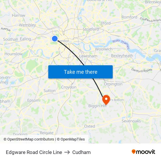 Edgware Road Circle Line to Cudham map
