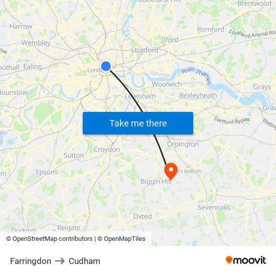 Farringdon to Cudham map