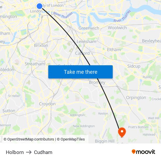 Holborn to Cudham map