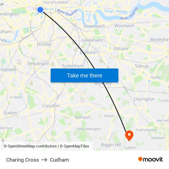 Charing Cross to Cudham map