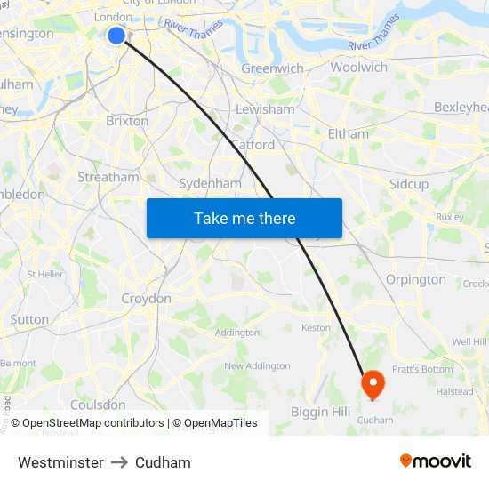 Westminster to Cudham map