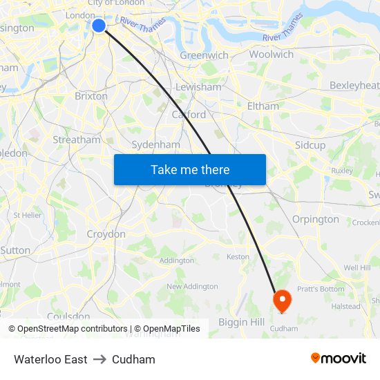 Waterloo East to Cudham map