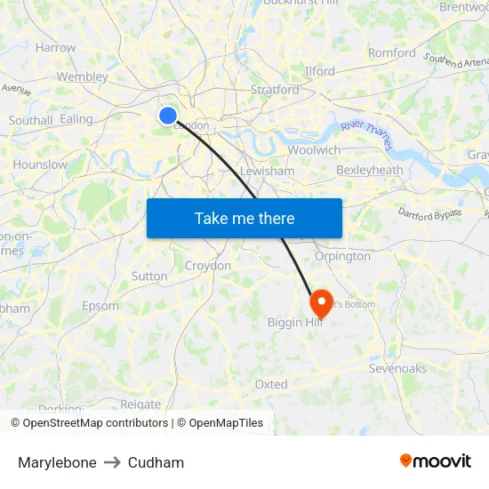 Marylebone to Cudham map
