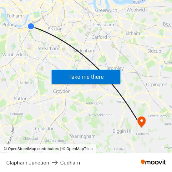 Clapham Junction to Cudham map