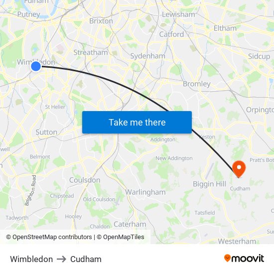 Wimbledon to Cudham map