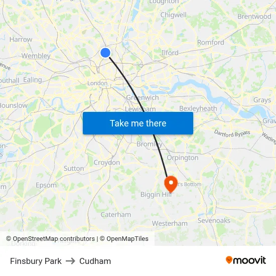 Finsbury Park to Cudham map