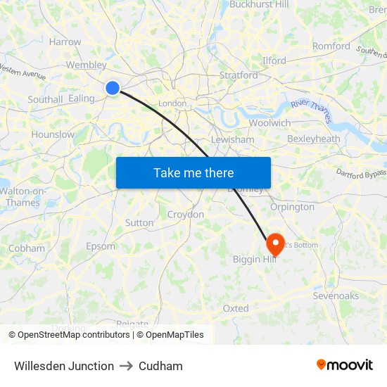 Willesden Junction to Cudham map