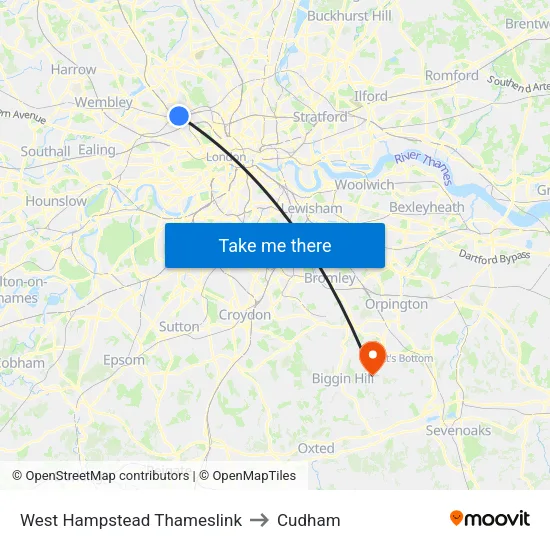 West Hampstead Thameslink to Cudham map