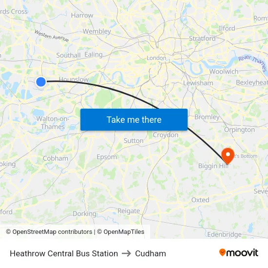 Heathrow Central Bus Station to Cudham map