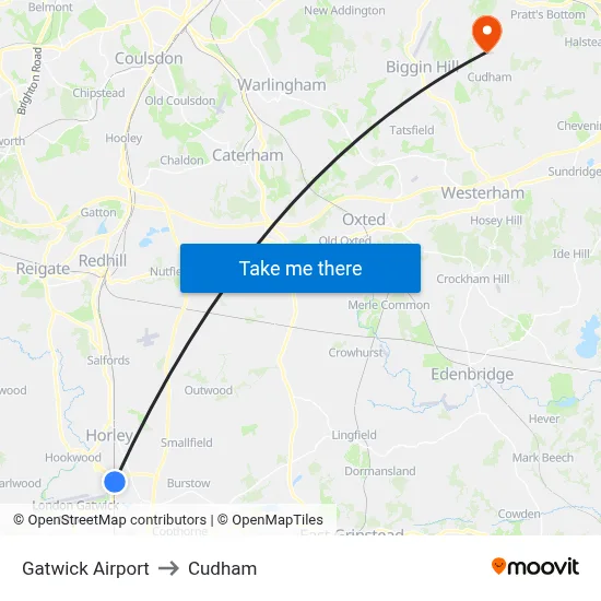 Gatwick Airport to Cudham map