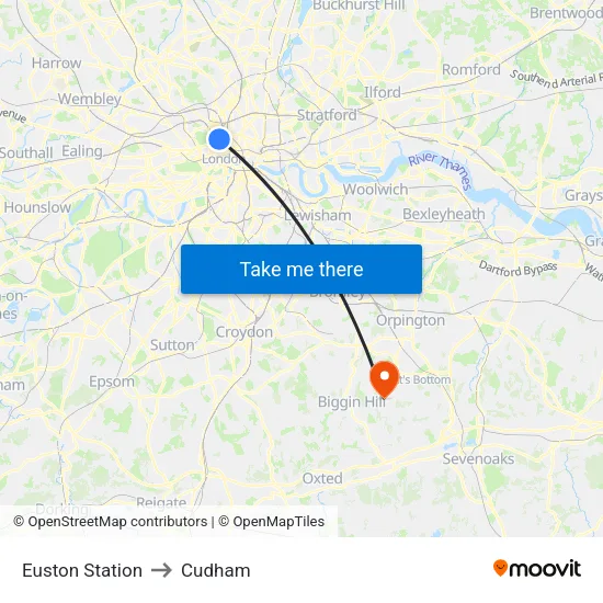 Euston Station to Cudham map