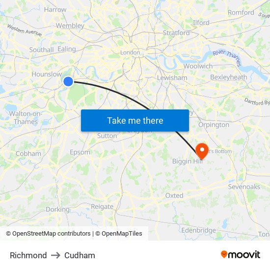 Richmond to Cudham map