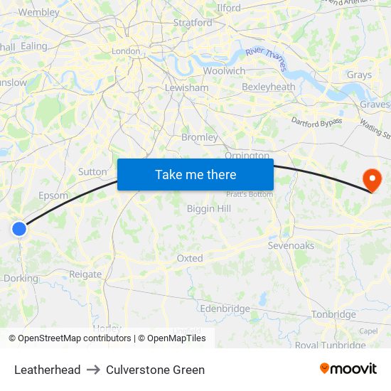 Leatherhead to Culverstone Green map
