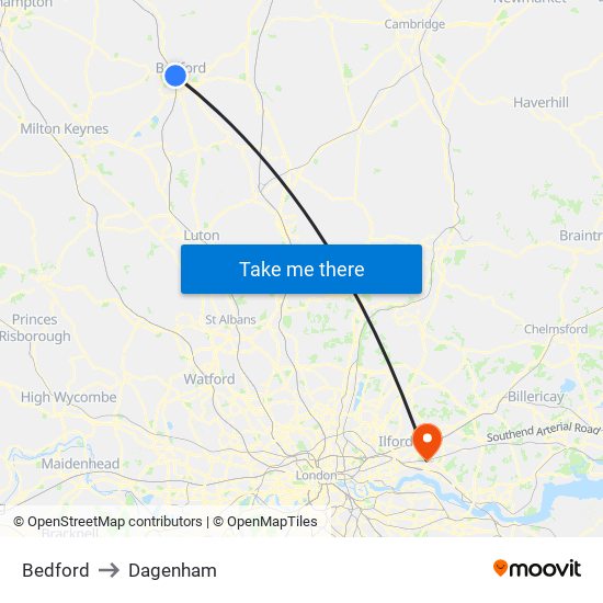 Bedford to Dagenham map