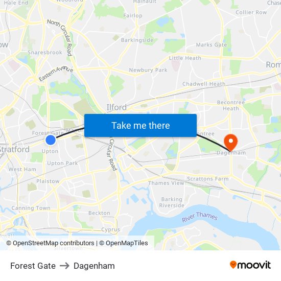 Forest Gate to Dagenham map