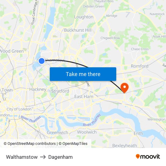 Walthamstow to Dagenham map