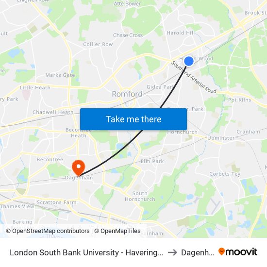 London South Bank University - Havering Campus to Dagenham map